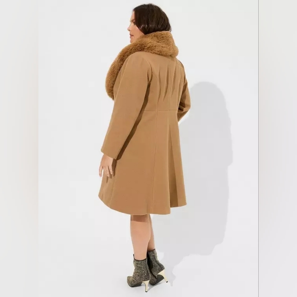 Torrid Camel Mid Length Faux Fur Fit And Flare Coat Size 5X NWT - Picture 5 of 6